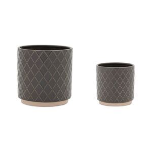 Melrose International Set Of 2 Ceramic Diamond Pattern Planter, Grey